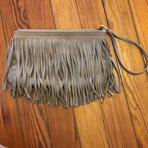 Leather fringe wristlet